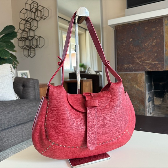 FENDI Rare Authentic Vintage Selleria Red Stitch Leather Bag Shoulder - Picture 4 of 15